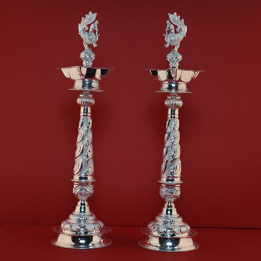 Pure Silver Peacock Design Diya Pair 810 Grams