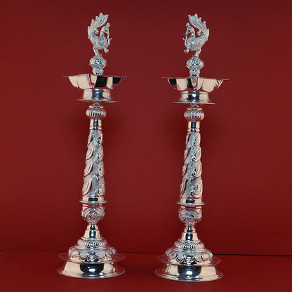 Pure Silver Peacock Design Diya Pair 810 Grams