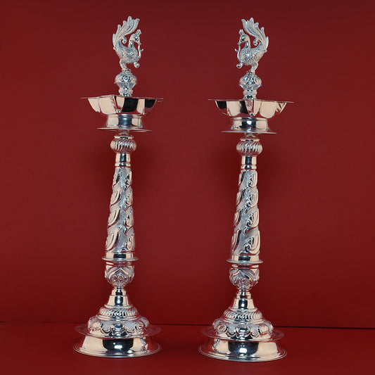 Pure Silver Peacock Design Diya Pair 810 Grams