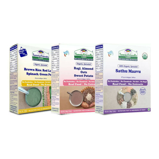 TummyFriendly Foods Stage3 Sprouted Ragi | Brown Rice | Oats | Sathu Maavu | Pulses | Vegetables & Fruit Porridge Mixes