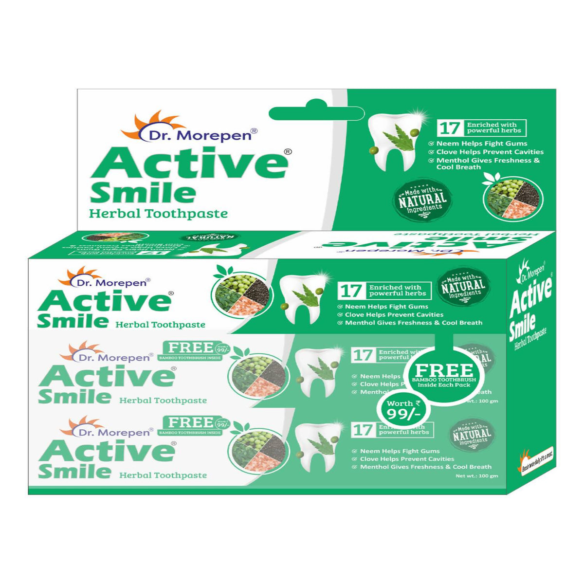 Dr. Morepen Active Smile Toothpaste with Bamboo Brush