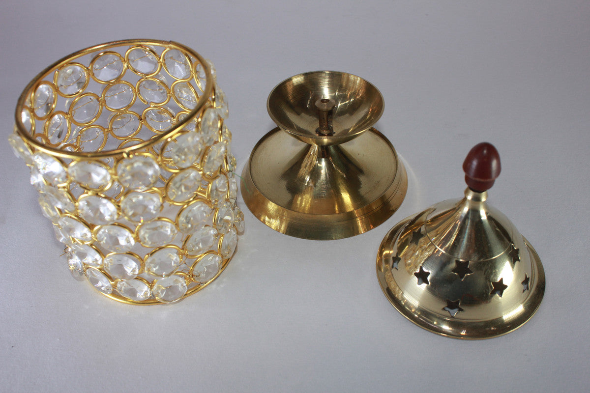 Brass Crystal Akhand Jyoti Diya 292g