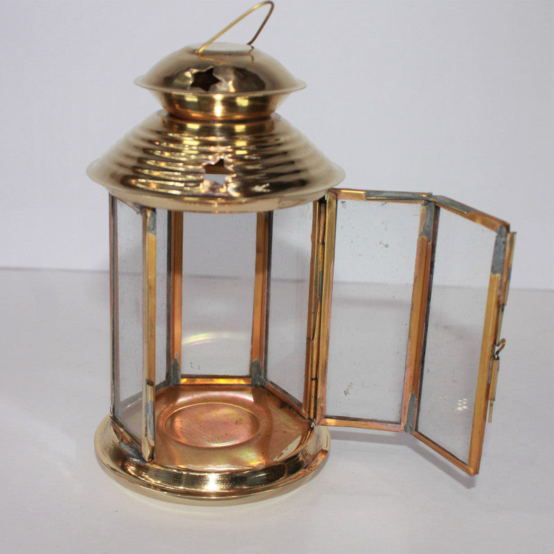 Brass Akhand Glass Jyoti Diya Stand 113g