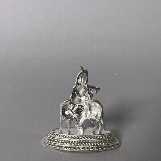 Silver Krishna With Cow