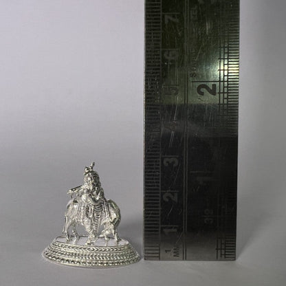 Silver Krishna With Cow