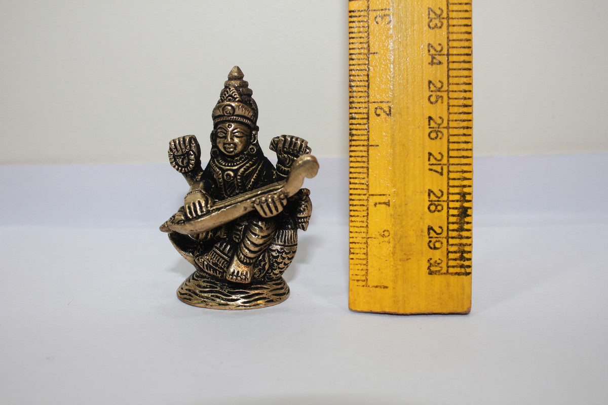 Brass Saraswati Ji Statue 163g - PUSHMYCART