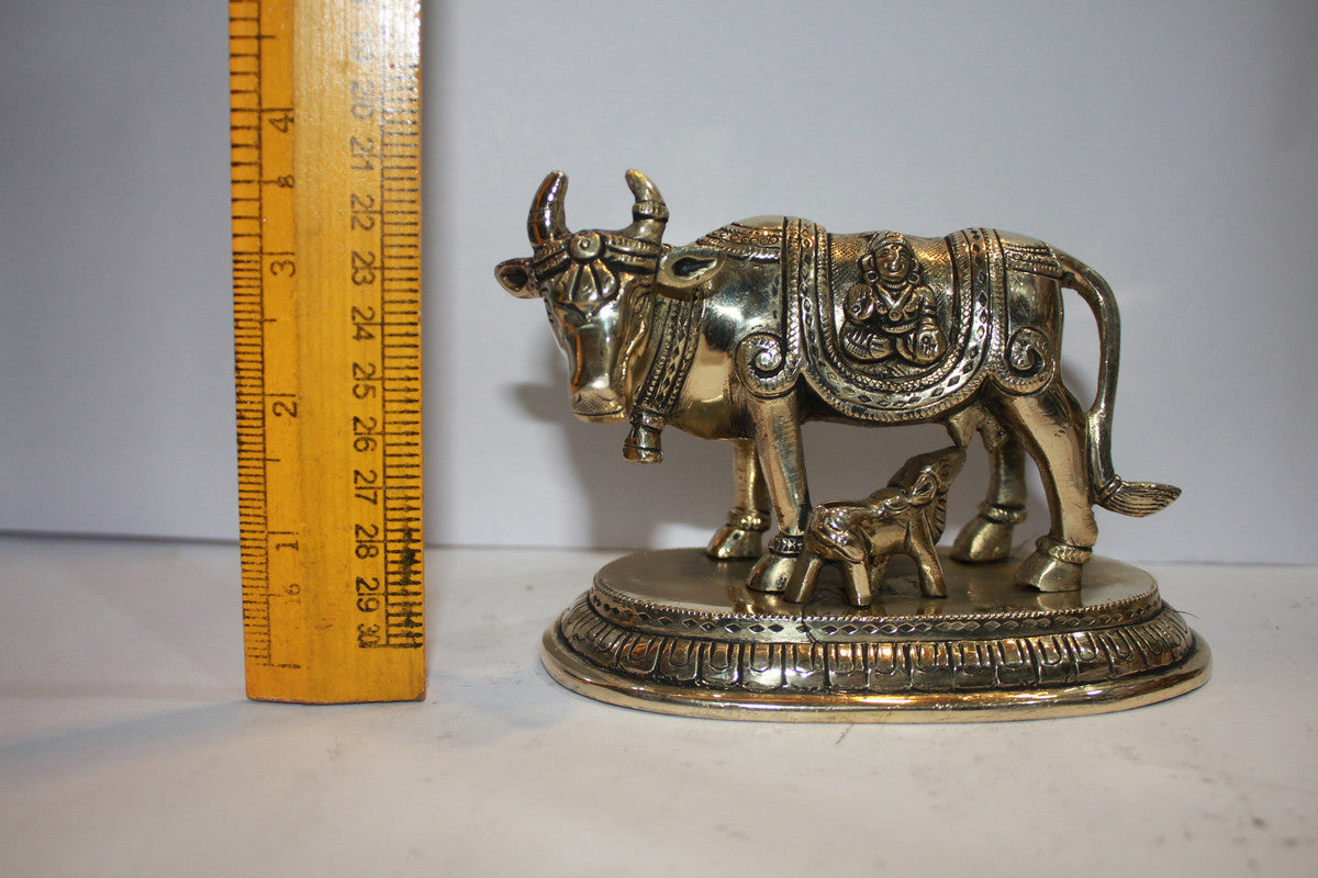 Brass Cow With Calf Statue 1211g - PUSHMYCART