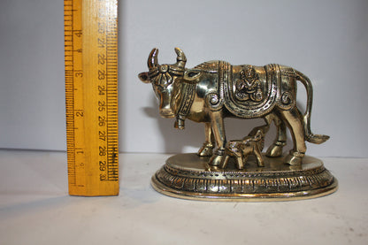 Brass Cow With Calf Statue 1211g - PUSHMYCART