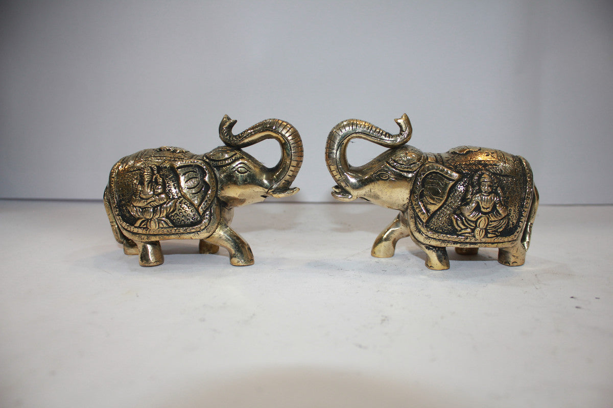 Brass Pair Elephant Statue 1455g
