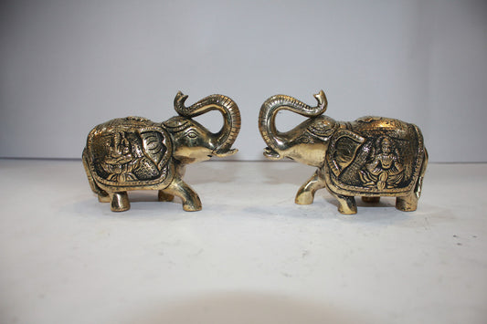 Brass Pair Elephant Statue 1455g