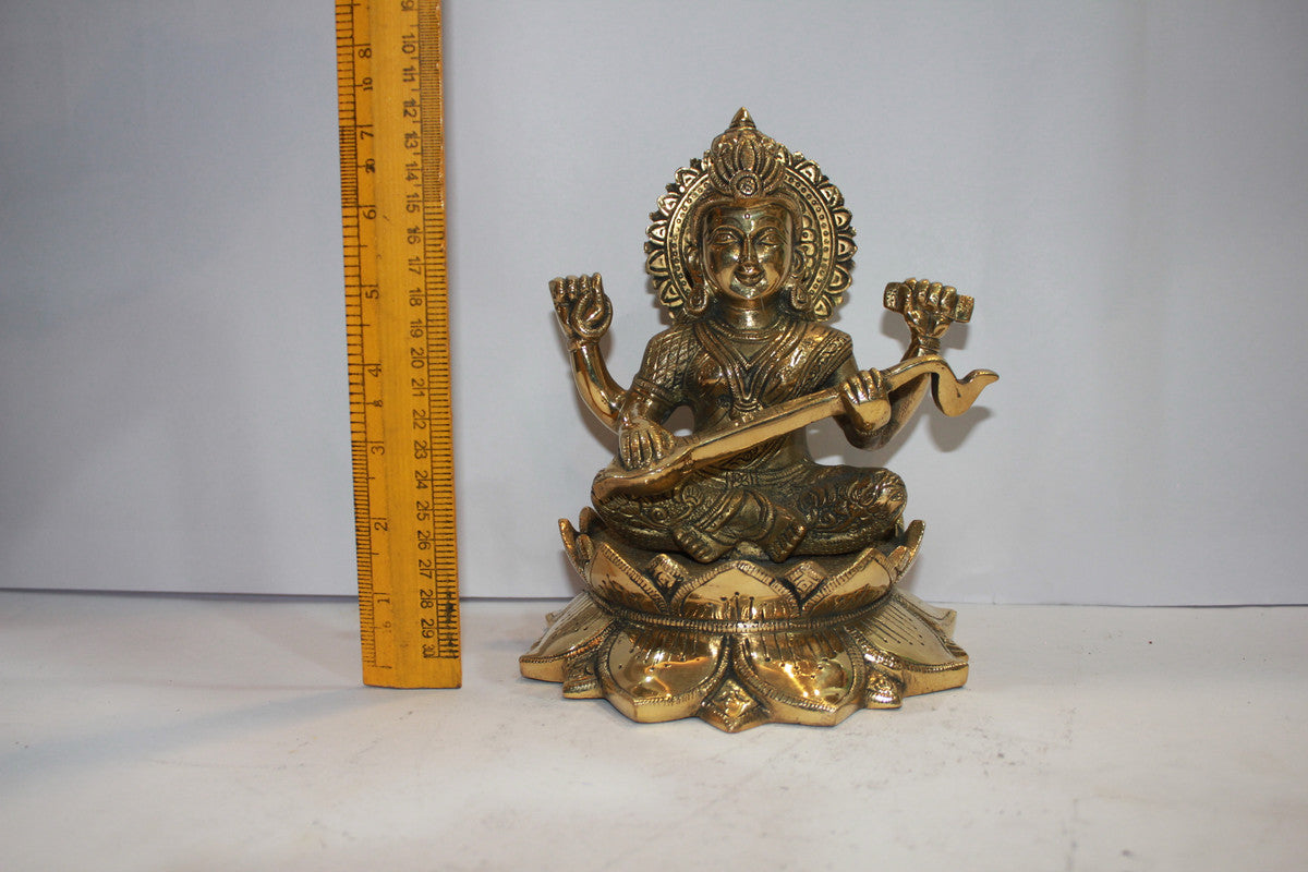 Brass Saraswati Ji Statue 3058g - PUSHMYCART