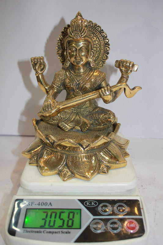 Brass Saraswati Ji Statue 3058g - PUSHMYCART