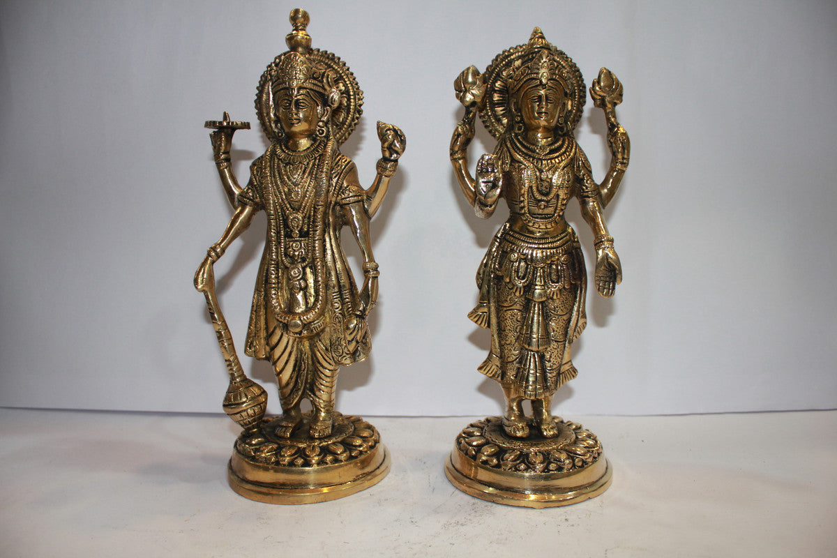 Brass Vishnu Laxmi God Idol Statue 4463g - PUSHMYCART