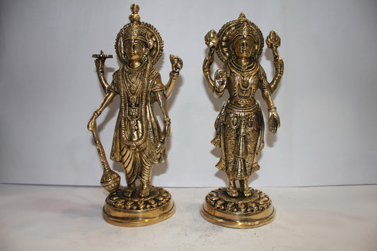 Brass Vishnu Laxmi God Idol Statue 4463g - PUSHMYCART