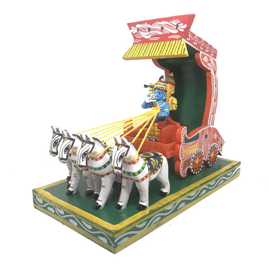 Krishna Arjuna Radham(Small) - Wooden Chariot - Kondapalli Bommalu - PUSHMYCART
