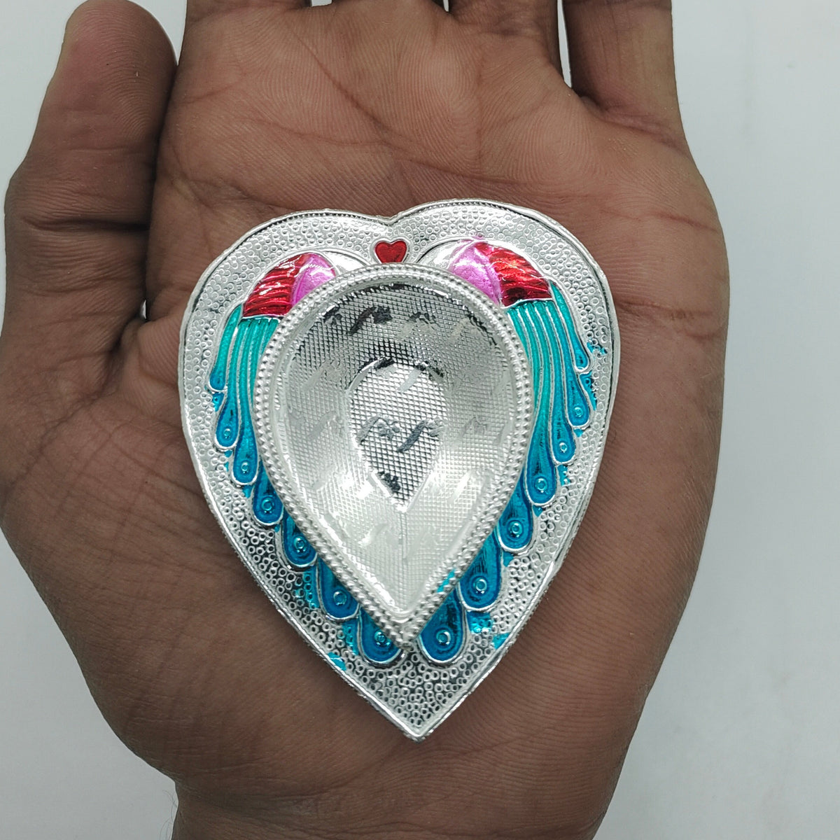 Pure Silver Blue Peacock Fancy Diya 17.49g - PUSHMYCART
