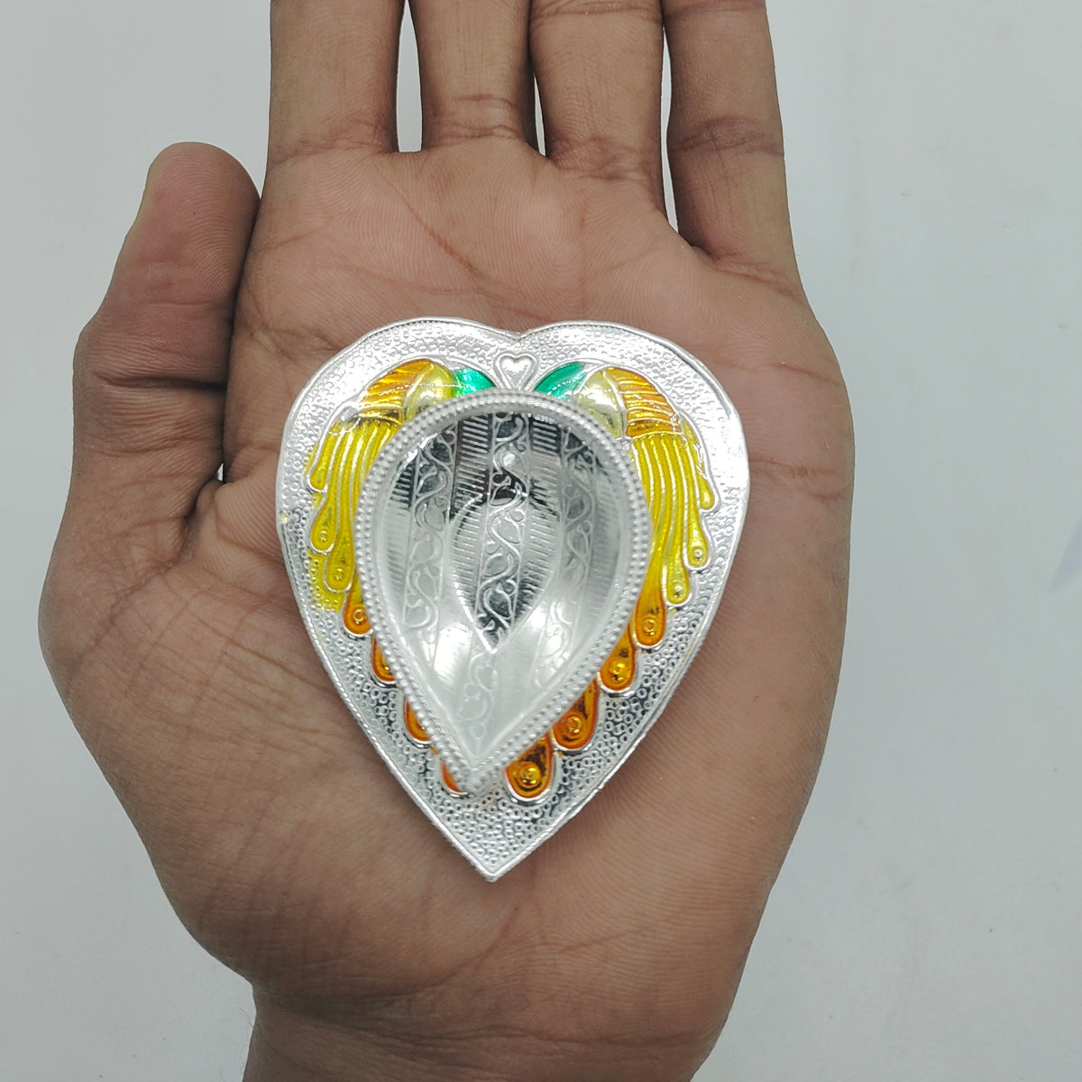 Pure Silver Gold Peacock Fancy Diya 16.26g - PUSHMYCART