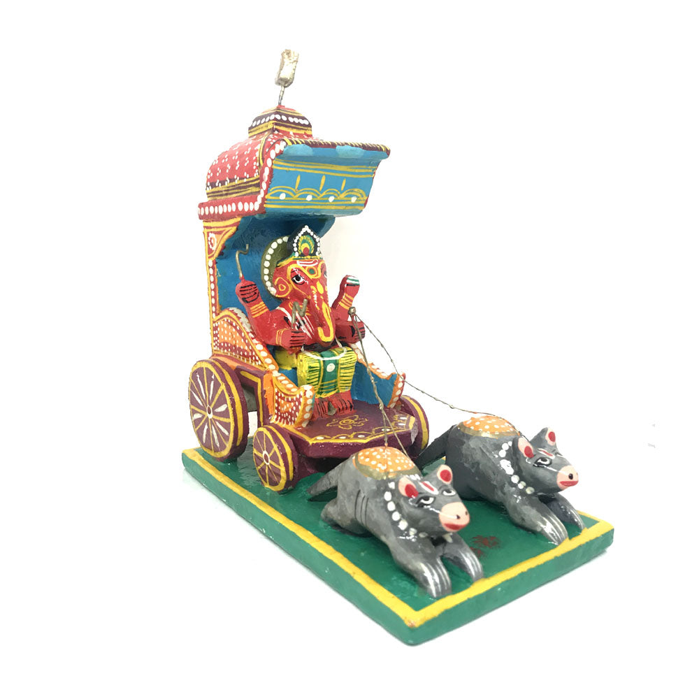 Handpainted Wooden Ganesh Ratham from Kondapalli