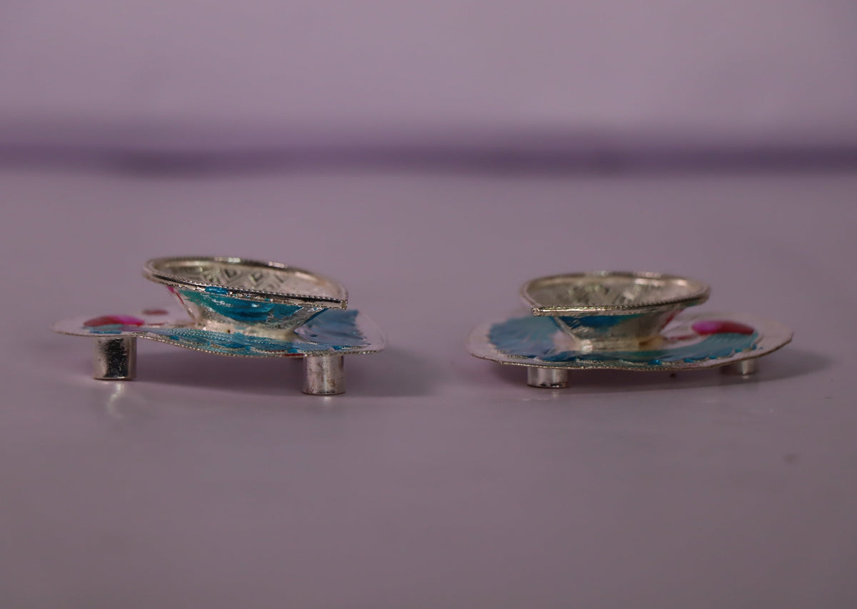 Pure Silver Blue Peacock Fancy Diya 17.49g - PUSHMYCART