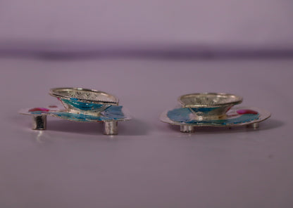 Pure Silver Blue Peacock Fancy Diya 17.49g - PUSHMYCART