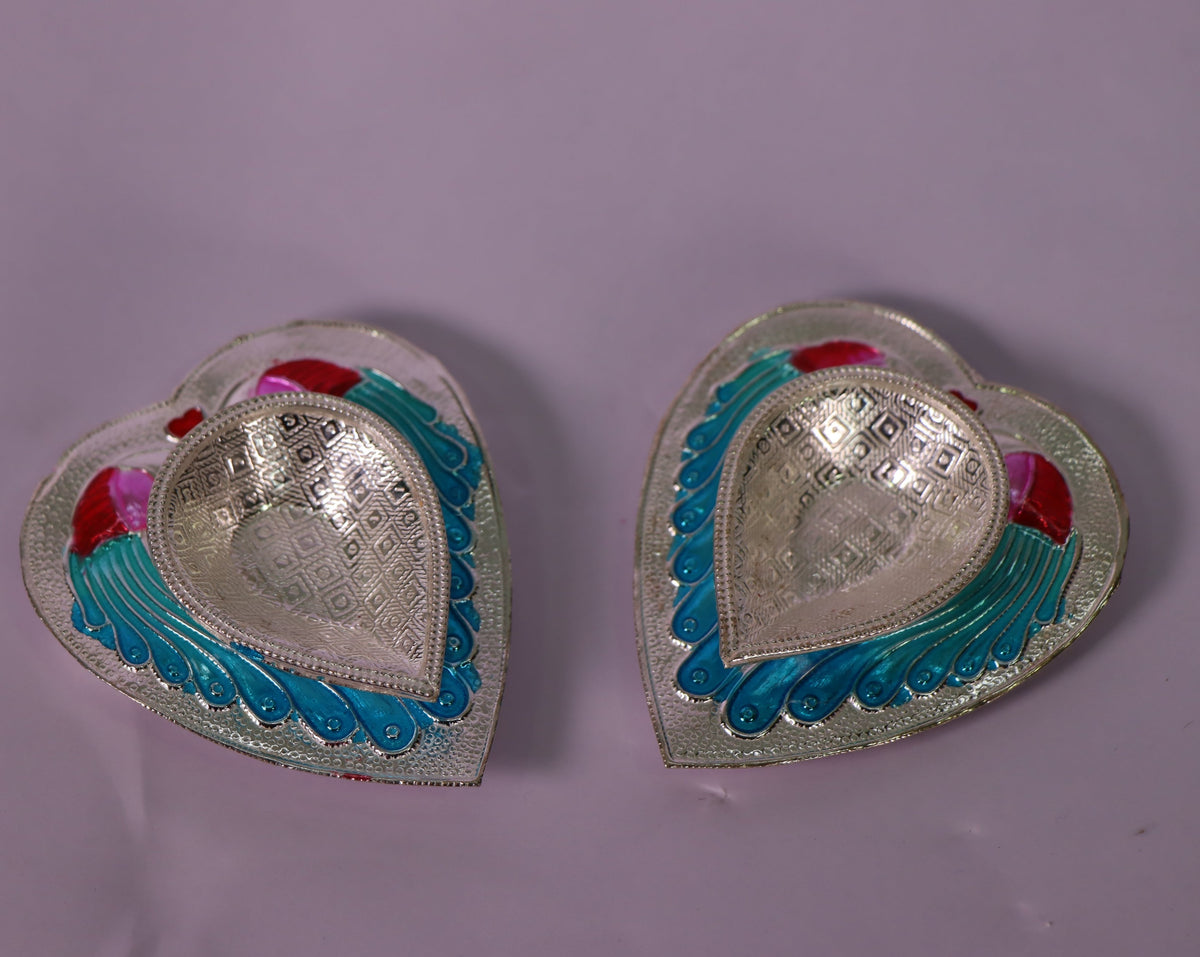Pure Silver Blue Peacock Fancy Diya 17.49g - PUSHMYCART