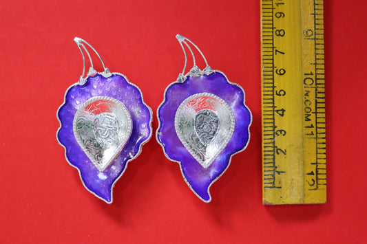 Pure Silver Fancy Diya Leaf Pattern In Indigo 29.5 g - PUSHMYCART