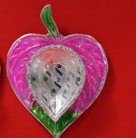 Pure Silver Pink Peepal Leaf Pattern Fancy Diya 11.34g - PUSHMYCART