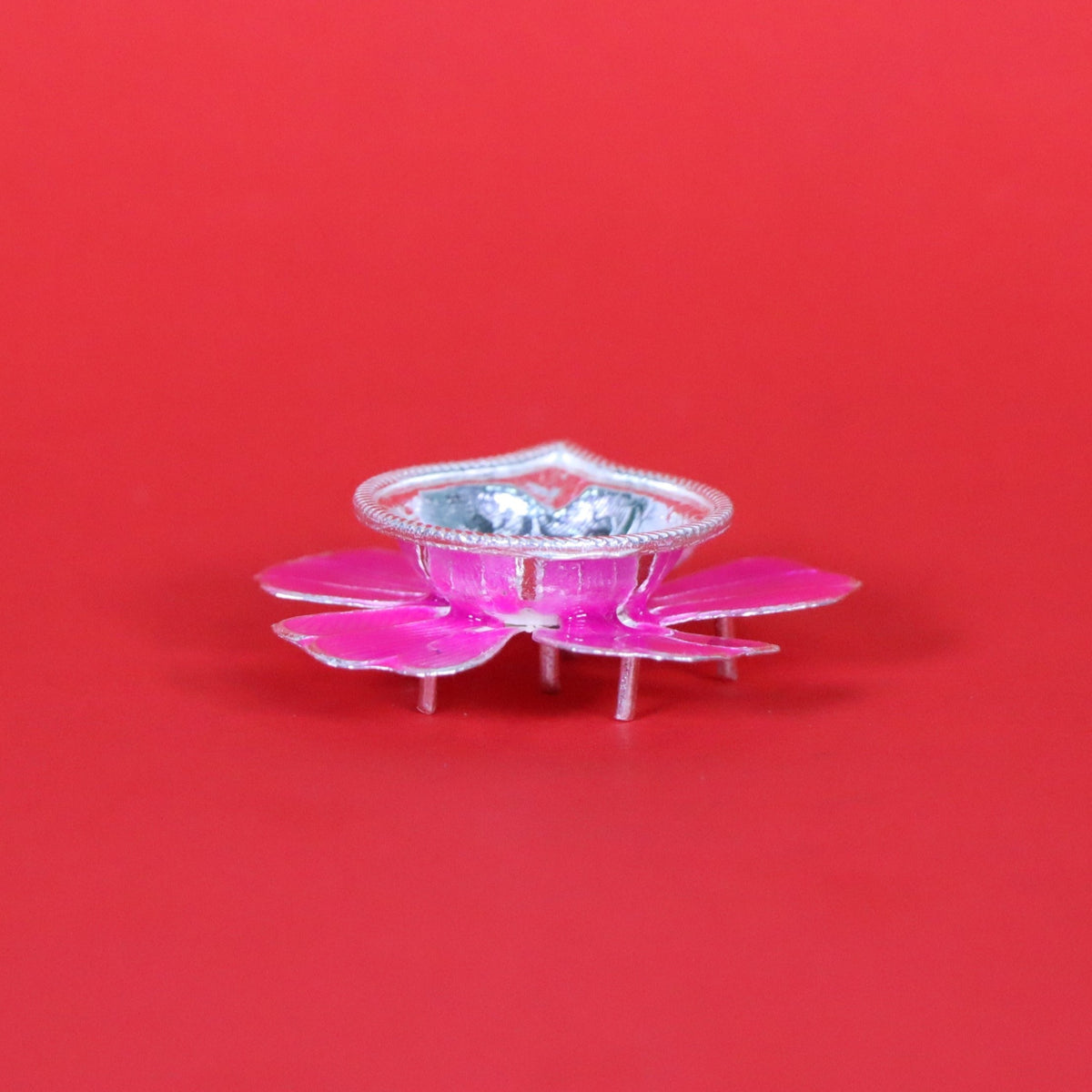 Pure Silver Fancy Diya Flower Pattern In Pink 24.57 g - PUSHMYCART