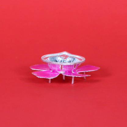 Pure Silver Fancy Diya Flower Pattern In Pink 24.57 g - PUSHMYCART