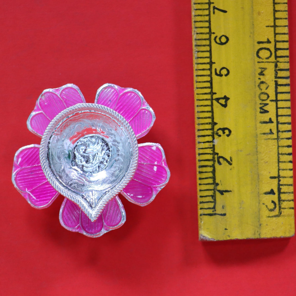 Pure Silver Fancy Diya Flower Pattern In Pink 24.57 g - PUSHMYCART
