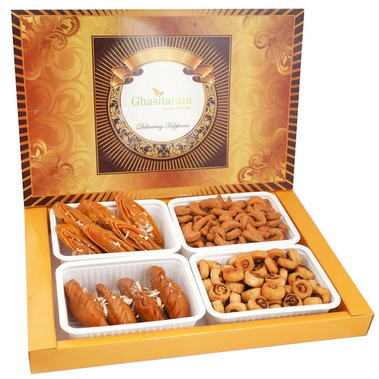 Ghasitaram Big Box of Gujiyas, Khaja, Gujiya Namkeen and Bhakar Wadi