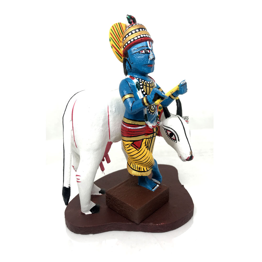 Beautiful Lord Krishna and Cow - Kondapalli Toys - PUSHMYCART