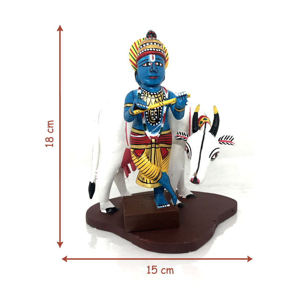 Beautiful Lord Krishna and Cow - Kondapalli Toys - PUSHMYCART