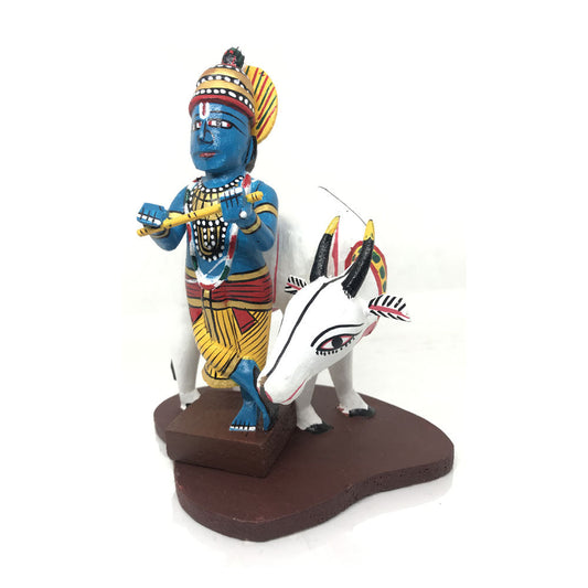 Beautiful Lord Krishna and Cow - Kondapalli Toys - PUSHMYCART
