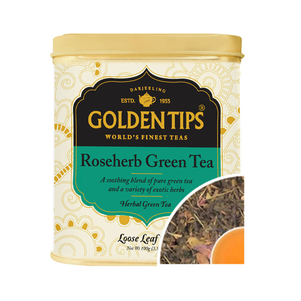 Golden Tips Roseherb Green Tea Tin Can