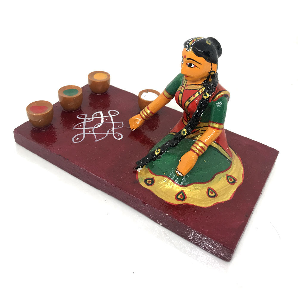 Colorful Sankranti Muggu Rangoli Lady - Kondapalli Toys - PUSHMYCART