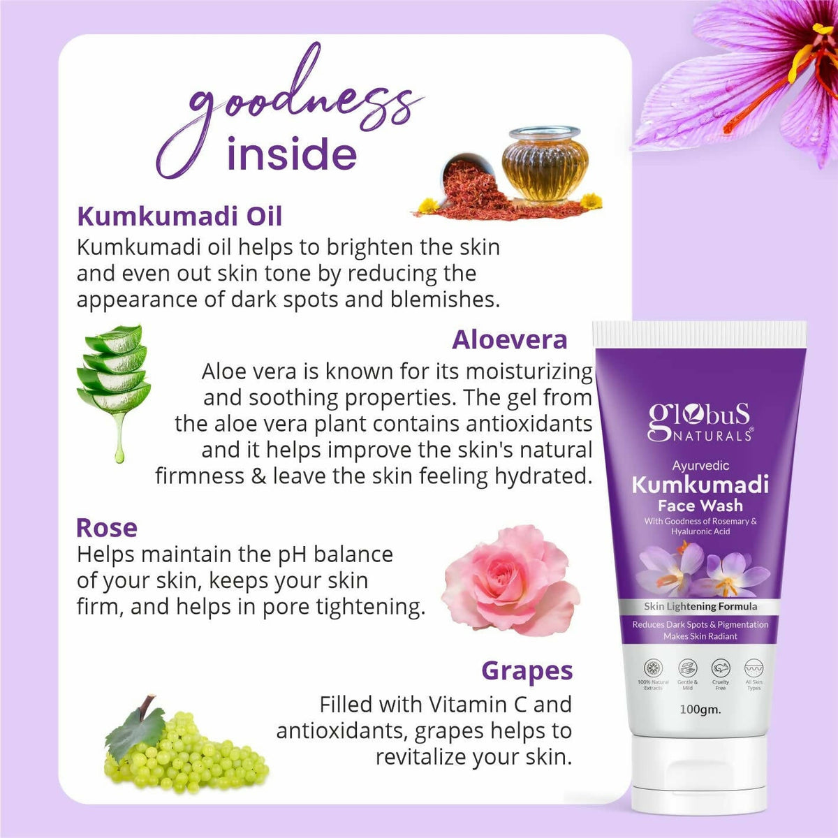 Globus Naturals Ayurvedic Kumkumadi Skin Lightening Face Wash