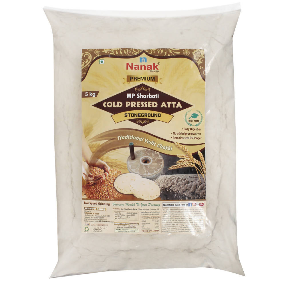 Nanak Premium MP Sharbati Cold Pressed Atta-Stoneground | Low Speed Grinding,5Kg