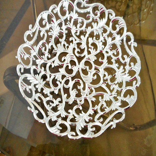Silver Color Fruit Basket With Floral Design - 50gms - PUSHMYCART