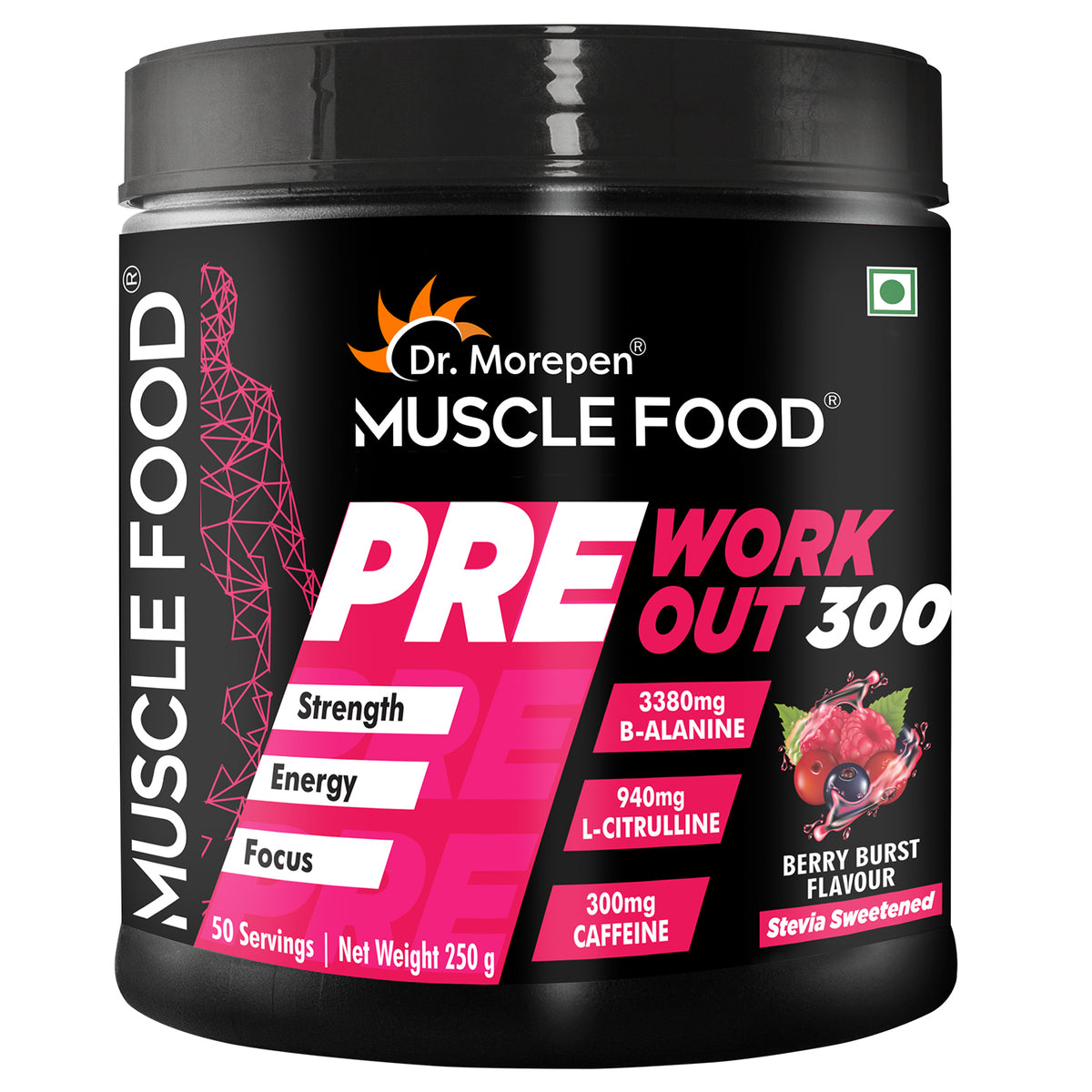 Dr. Morepen Muscle Food Pre Workout 300 Berry Burst 250GM