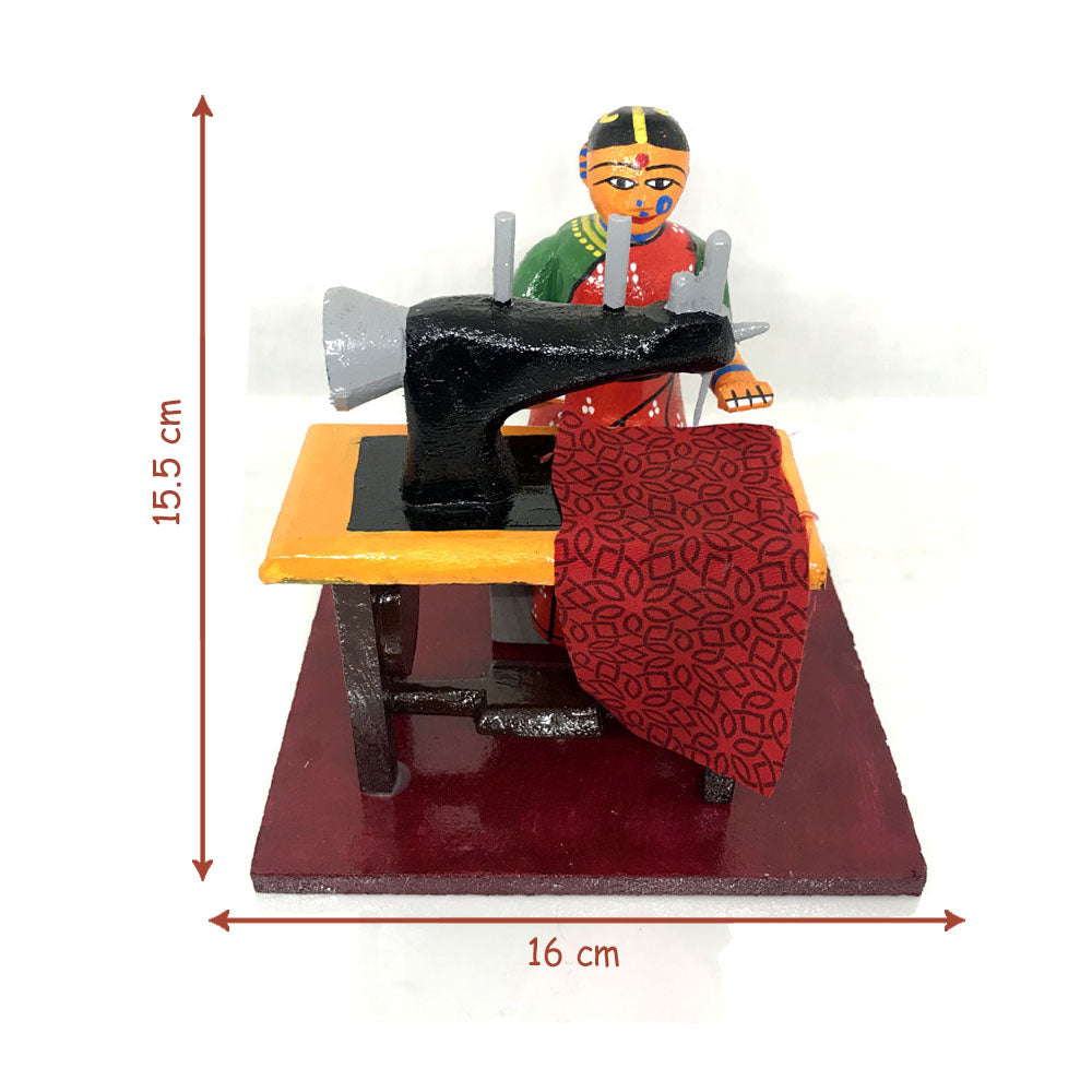 Colorful Wooden Tailor Lady - Kondapalli Bommalu - PUSHMYCART