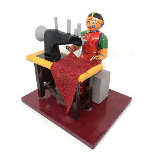 Colorful Wooden Tailor Lady - Kondapalli Bommalu - PUSHMYCART