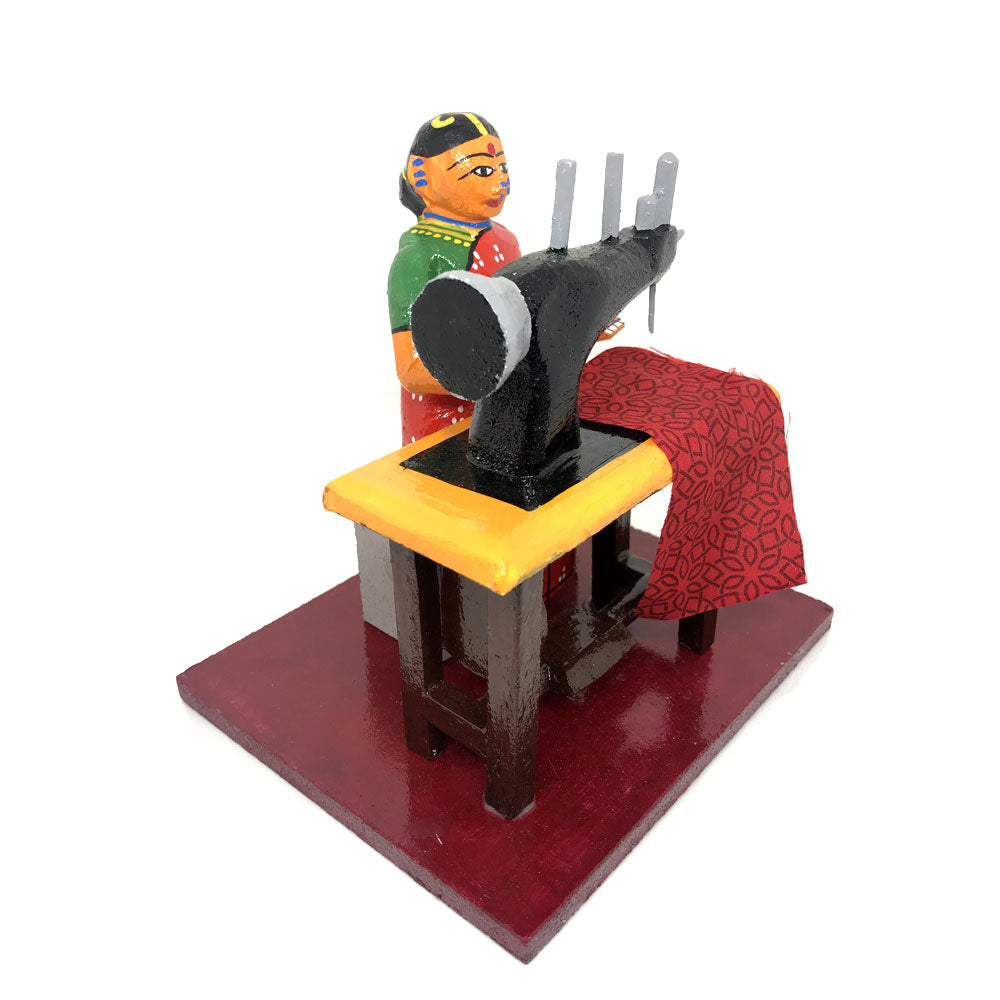 Colorful Wooden Tailor Lady - Kondapalli Bommalu - PUSHMYCART
