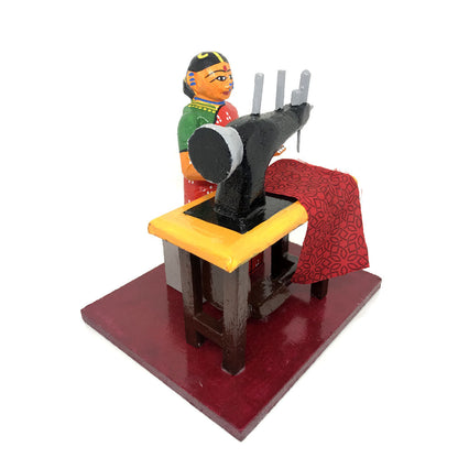 Colorful Wooden Tailor Lady - Kondapalli Bommalu - PUSHMYCART
