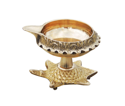 Brass Oil Lamp Deepak On Tortoise 0.135kg - PUSHMYCART