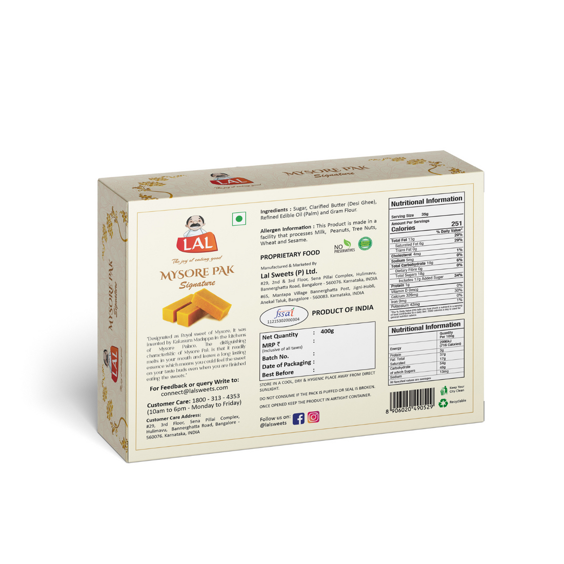 Lal Sweets Mysore Pak Signature 400g - PUSHMYCART