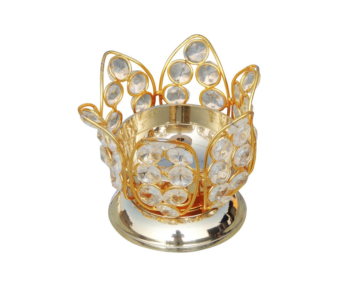 Brass Oil Lamp Deepak With Crystal 0.27kg - PUSHMYCART
