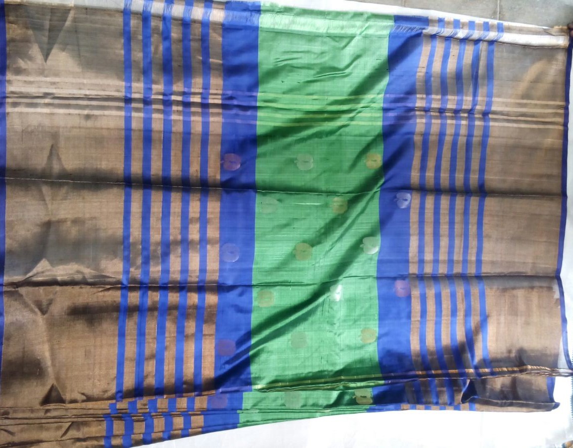 Green Violet Saree With Center Butta Lines - PUSHMYCART