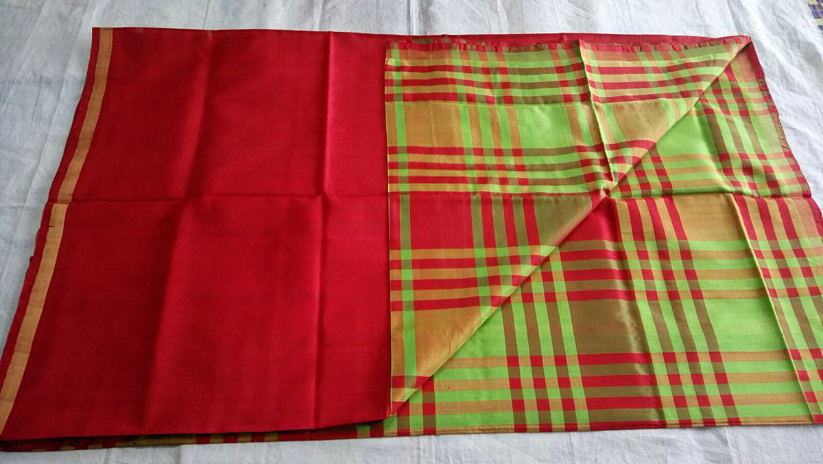 Soundrya Red With Apple Green Checks - PUSHMYCART