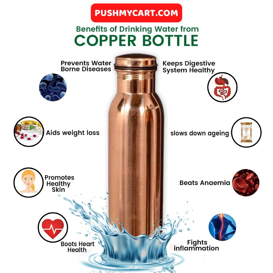 Pure Copper Water Bottle - 1 Liter 35 Oz - PUSHMYCART